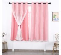 Rideau étoile évidée Rideau double épaisseur Voile opaque Oeillet pour chambre à coucher chambre d'enfant, Rose, 130x215cm