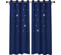 Rideau évidé étoiles Rideau opaque à œillets pour salon chambre enfants chambre à coucher, 132x183cm, Bleu foncé