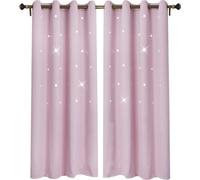Rideau évidé étoiles Rideau opaque à œillets pour salon chambre enfants chambre à coucher, 132x213cm, Rose