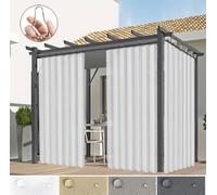 Rideau extérieur imperméable à œillets Crochets, Rideau extérieur de terrasse Protection solaire Protection visuelle Jardin Pavillon Balcon, L140xH241cm Blanc