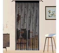 Rideau Fil Rideau De Porte en Perles Rideaux Mouche pour Porte Exterieur Moustiquaire Rideau Anti Mouches Exterieur Cloison De Séparation De Pièces (Noir 90x200cm)