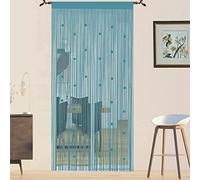 Rideau Fil Rideau De Porte en Perles Rideaux Mouche pour Porte Exterieur Moustiquaire Rideau Anti Mouches Exterieur Cloison De Séparation De Pièces (Bleu 90x200cm)
