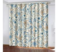 Rideau Fleurs Bleues Beiges Rideau Thermique Isolant Anti Froid Rideau Occultant Rideau Salon Rideau Chambre avec Oeillet Rideaux 2 Panneau(2x140x250cm)