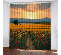Rideau Fleurs Coucher De Soleil Rideaux Occultant Lot de 2 Chambre Enfant Fille Garcon 3D Impression Paysage Art Motif Opaque Oeillet Chambre Salon Rideau（280x250 cm）