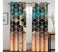 Rideau Grille hexagonale - Rideau Occultant Thermiques Lignes dorées, Lot de 2 Rideaux à Oeillets pour Decoration Chambre Salon, Draperies Intérieurs Fenetre, 140x240cm (LxH)