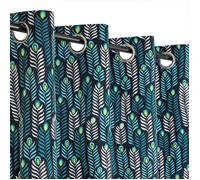 Rideau imprimé toucher velours à œillets, bleu, 140x240cm prêt a poser