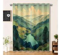 Rideau Isolan Illustration rétro de la vallée 2 Rideaux Imprimé Thermiques Anti Froid/Chaleur Vert Sauge avec Oeillets Élégant pour Salon Chambre Maison 140L X 260H cm (2 Panneaux)