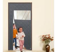Rideau Isolant Thermique Magnétique pour Porte, Stop Courant d’Air d’Hiver, Rideau Latéral avec Panneaux Visibles, Isolation en Coton pour Portes 60-150 cm L × 180-240 cm H(Gray,70X235cm)