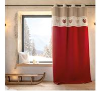 Rideau jacquard à œillets avec haut vichy et motifs cœurs Rouge 140x260 cm