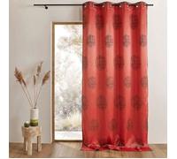 Homemaison - Rideau Jacquard Imprimé Rond Chiné - 100% Polyester - Tamisant et Isolant - Prêt-à-Poser avec Oeillets - Salon Chambre - 140 x 260 cm - Rouge Orangé