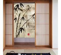 Rideau japonais Noren - Rideau de porte en bambou et oiseau avec lac de montagne - Tapisserie pour décoration de la maison