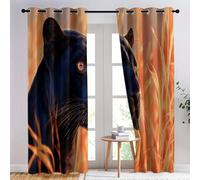 Rideau Jaune Clair Thermiques pour l’intérieur 75 L X 166 H cm, Lot de 2 Rideaux Doux en Polyester Intérieurs Occultants à Œillets - Motif Fantaisie Délicat Animaux Prairie