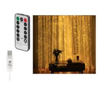 Rideau LED - LUNARTEC - 3 x 3 m - Blanc chaud - Luminosité variable - 8 modes