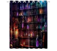 Rideau Lot de 2 Bibliothèque Magique Rideau Occultant Thermique Isolant Tenture Opaque à Oeillets Draperies Intérieurs pour Maison Salon Bureau Fenetre Thème Fantastique L 183 x H 214 cm