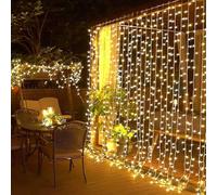 Rideau lumineux à 300 LED, 3 x 3 m, 10 brins, blanc chaud, 8 modes avec minuterie, port USB, étanche IP65, pour intérieur et extérieur, fenêtre, mur, jardin, mariage et décoration de Noël