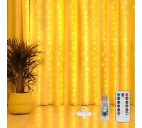 Rideau lumineux à LED - 3 x 2 m - 200 LED - USB - 8 modes - Avec télécommande - Étanche IP65 - Pour chambre à coucher - Décoration intérieure et extérieure - Blanc chaud - Guirlande lumineuse