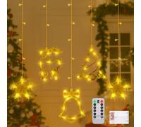 Rideau Lumineux de Noël, Fenêtre Lumière, Guirlandes Lumineuse Résistantes à l'Eau, Renne Sapin Cloche Étoile, pour Décoration, Partie, Maison