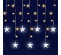 Rideau Lumineux étoiles LED 1,5 x 1,2 m - 80 LED Blanc Chaud + 8 LED Blanc Pur Flash - Décoration de Noël - Câble Argent Transparent - Intérieur/extérieur IP44 - 24V