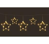 Rideau lumineux LED avec 5 étoiles en métal blanc chaud - 120 x 30 cm - Guirlande lumineuse de Noël avec fonction de minuterie - Éclairage de fenêtre Décoration Avent Hiver fonctionnant sur piles