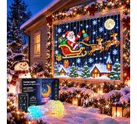 Rideau lumineux LED de Noël, applique murale extérieure RVB | Fourni avec 400 LED RVB, minuterie à distance 32 touches et mémoire pour décoration extérieure de Noël, façade, mur, vacances