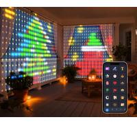 Rideau lumineux LED intelligent DIY avec télécommande/application, dynamique, 400 LED RVB, 2 m x 2 m, changement de couleur, pour Noël, fête, décoration intérieure et extérieure