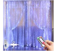 Rideau lumineux LED pour Noël 3 x 3 m avec 300 LED froides - Avec télécommande, alimenté par USB, 8 modes de lumière, pour décoration de Noël, mariage et chambre à coucher