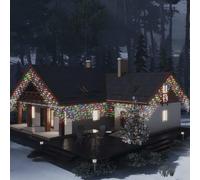 Rideau lumineux LED stalactites 10 m, 400 LED colorées, 8 fonctions pour Noël, décoration extérieure, fêtes, mariages et vacances