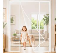 Rideau Magnétique pour Porte Double 245x250cm Bande lestée en bas pour éviter que le rideau ne se soulève avec le vent créer un environnement sûr et sain les enfants Blanc