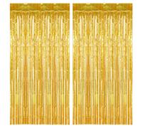 Rideau Métallique de Frange, 2 Pièces Doré Tinsel Rideau Shimmer Fenetres Brillants ，Rideau Scintillant pour Photographie, La Fête Mariage, Anniversaire, Noël Party (1 * 2m)
