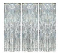 Rideau Métallique de Frange,3 Pièces 1 * 2.5m Argenté Tinsel Rideau Shimmer Fenetres Brillants,Rideau Scintillant pour Photographie, La Fête Mariage, Anniversaire, Noël Party