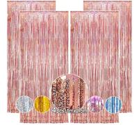 Rideau Métallique de Frange Or Rose 1x2.5m, 4Pcs Aluminium, Paillette pour Anniversaire, Noël, Fête