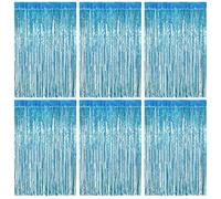 Rideau Métallique de Franges, Anniversaire Rideau Fete Laser Bleu Glaciaire, Brillant Rideaux Shimmer en Aluminium Tinsel, Toile de Fond Décoration De Fenêtre Mur pour Anniversaire Party (1m*2m )