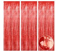 Rideau Métallique Rouge 1x3m avec Paillettes - Décoration pour Anniversaire, Saint-Valentin, Noël - Toile de Fond avec Guirlande Frange