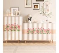 Rideau Meuble Cuisine Bas Rideau Placard Cuisine sous Evier pour Etagères Anti-poussière avec Piste Silencieuse Petit Vintage Imprimé Motif Rustique Maison de Campagne