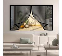 Rideau Moustiquaire Fenetre 53x140cm(W x H) Anti-Moustiques, Fermeture Automatique, Sans Perçage, Maille Fine, Moustiquaire sur Mesure pour Porte de Balcon, Porte Cave, Noir
