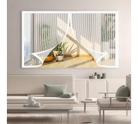 Rideau Moustiquaire Fenetre 57x67cm(W x H) Anti-Moustiques, Fermeture Automatique, Sans Perçage, Maille Fine, Moustiquaire sur Mesure pour Porte de Balcon, Porte Cave, Blanc