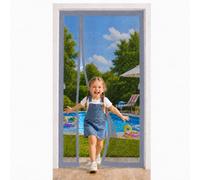 Rideau Moustiquaire Porte Avec Ouverture Latérale Gris 128x214cm Fixation Adhesive Plein Cadre Pour Maintenir La Moustiquaire Bien En Place Pour Laisser Entrer L Air Frais En Ete