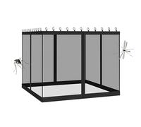 Rideau moustiquaire pour pergola, Filet moustiquaire pour tonnelle, 4 Panneaux Protection moustiques Insectes pour Pavillon Balcon Terrasse Jardin (Black, 365x365x220 cm)