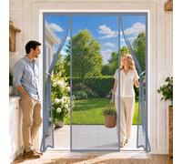 Rideau Moustique pour Porte Double 185x275cm Bande lestée en bas pour éviter que le rideau ne se soulève avec le vent Antimoustique Sans Perçage Porte Double Gris