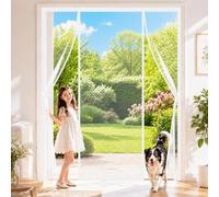 Rideau Moustique pour Porte Double Blanc 130x250cm Bande lestée en bas pour éviter que le rideau ne se soulève avec le vent Laisse Passer l'Air Frais Porte Double
