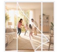Rideau Moustique pour Porte Double Blanc 150x255cm Ruban adhésif sur tout le cadre pour une fixation stable et sécurisée les entrées de vérandas et de jardins d'hiver