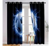 Rideau Noir Thermiques pour l’intérieur 140 L X 260 H cm, Lot de 2 Rideaux Doux en Polyester Intérieurs Occultants à Œillets - Motif Surréalisme Éclair Sport Football