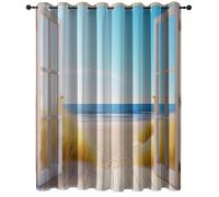 Rideau Occultant 140L X 250H cm (2 Panneaux) Rideaux Opaque Doux, Rideau Imprimé Paysage Dunes Mer Fenêtre Thermiques Anti Chaleur pour Salon Chambre Fenetre Cuisine - Crème Bleu