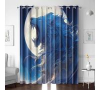 Rideau Occultant 2 Pièces, Rideaux Opaque Blanc Lion Animal Lune Thermique Isolant Anti à Oeillets Enfant Chambre Maison Salon Moderne L170xH200 CM Décoration De Fenêtre pour Intérieurs