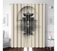 Rideau Occultant 2 Pièces, Rideaux Opaque Japonais Bâtiment Motif Thermique Isolant Anti à Oeillets Enfant Chambre Maison Salon Moderne L170xH200 CM Décoration De Fenêtre pour Intérieurs