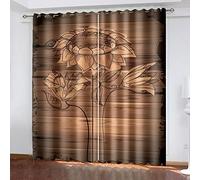 Rideau Occultant 3D Grain De Bois Brun Plante Tournesol ，100% Polyester Isolé Thermiquement,Économie D'Énergie Reduire Le Bruit Traitement pour Chambre Salon Chambre des Enfants 183 (L) X 214 (H) Cm