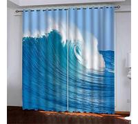 Rideau Occultant 3D Impression Surf des Vagues 100% Polyester Isolé Thermiquement, Économie D'Énergie Reduire Le Bruit Traitement pour Chambre Salon Chambre des Enfan 183 (L) X 214 (H) Cm