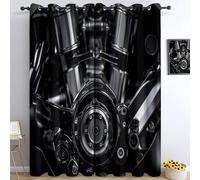 Rideau Occultant 58.5L X 228H cm 2 Panneaux, Isolation et Protection Contre Le Froid Photographie Moderne Machines Moteur Rideaux imprimés à Œillets Convient pour la Chambre et Le Salon Noir