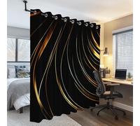 Rideau Occultant 70L x 160H cm 2 Panneaux, Isolation et Protection Contre Le Froid Abstrait Élégant Luxe Mystique Lignes Rideaux imprimés à Œillets Convient pour la Chambre et Le Salon Noir