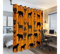 Rideau Occultant 70L x 160H cm 2 Panneaux, Isolation Protection Contre Le Froid Nature Africain Traditionnel Tribal Animaux Rideaux imprimés à Œillets Convient pour la Chambre Le Salon Couleur Orange